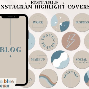 Instagram Highlight Covers, Minimalist Covers for Instagram, Boho Instagram icons, Blue Instagram Stories, Text Instagram Story Covers