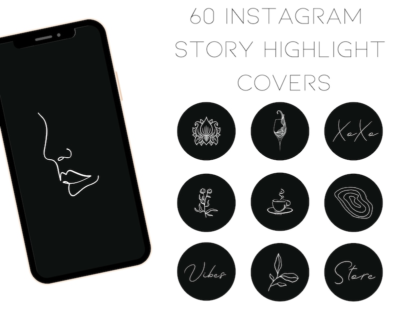 60 Instagram Highlight Covers Black Instagram Icons Text - Etsy
