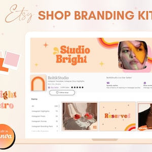 Etsy Shop Banner Kit, Etsy Shop Bundle, Etsy Banner Canva Templates, Etsy Store Listing Design, Retro Branding, Etsy Sellers Templates