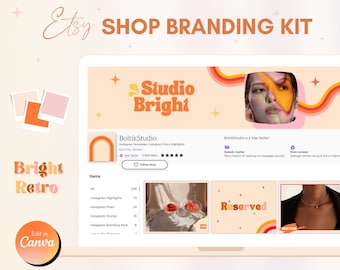 Etsy Shop Banner Kit, Etsy Shop Bundle, Etsy Banner Canva Templates, Etsy Store Listing Design, Retro Branding, Etsy Sellers Templates
