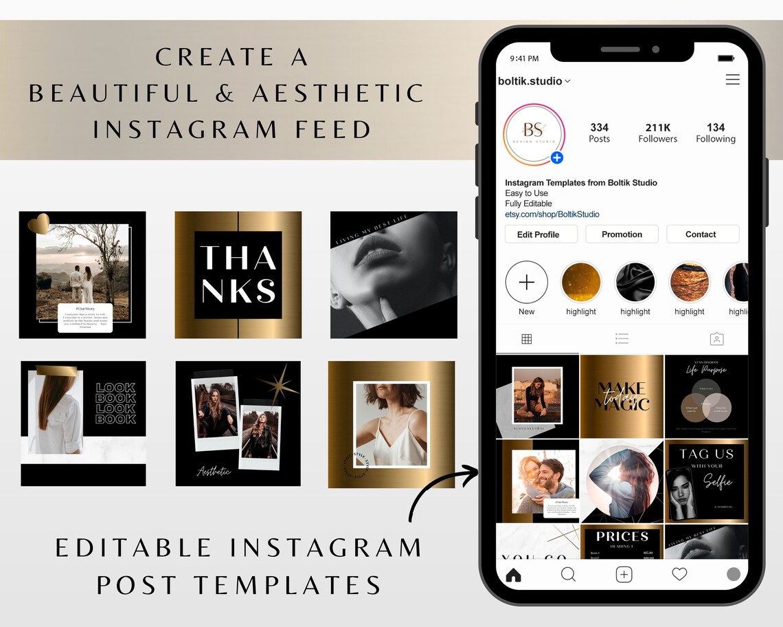 Editable Instagram Template Pack Gold Instagram Stories | Etsy