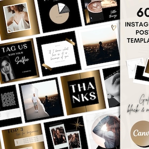Bearbeitbare Instagram Post Vorlage, Gold Instagram Vorlage, Instagram Post Vorlagen für Canva, Schwarz Instagram Feed, Zitate für Instagram