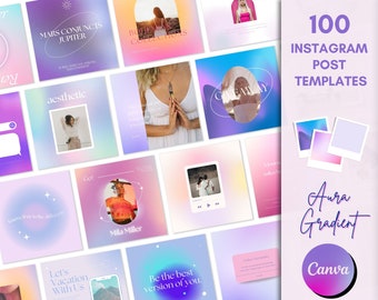 Bright Instagram Post Templates, Gradient Instagram Templates, Life Coach Canva Design, Aura Social Media Template, Instagram Feed Branding