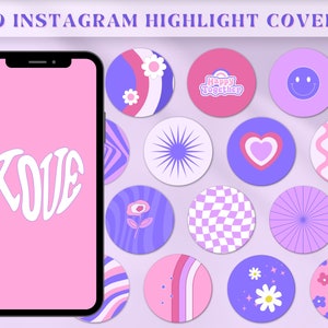 Retro Instagram Highlight Covers, Groovy Covers for Instagram, Purple Instagram icons, Violet Instagram Stories, Pink Instagram Story Covers