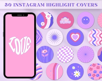 Retro Instagram Highlight Covers, Groovy Covers for Instagram, Purple Instagram icons, Violet Instagram Stories, Pink Instagram Story Covers