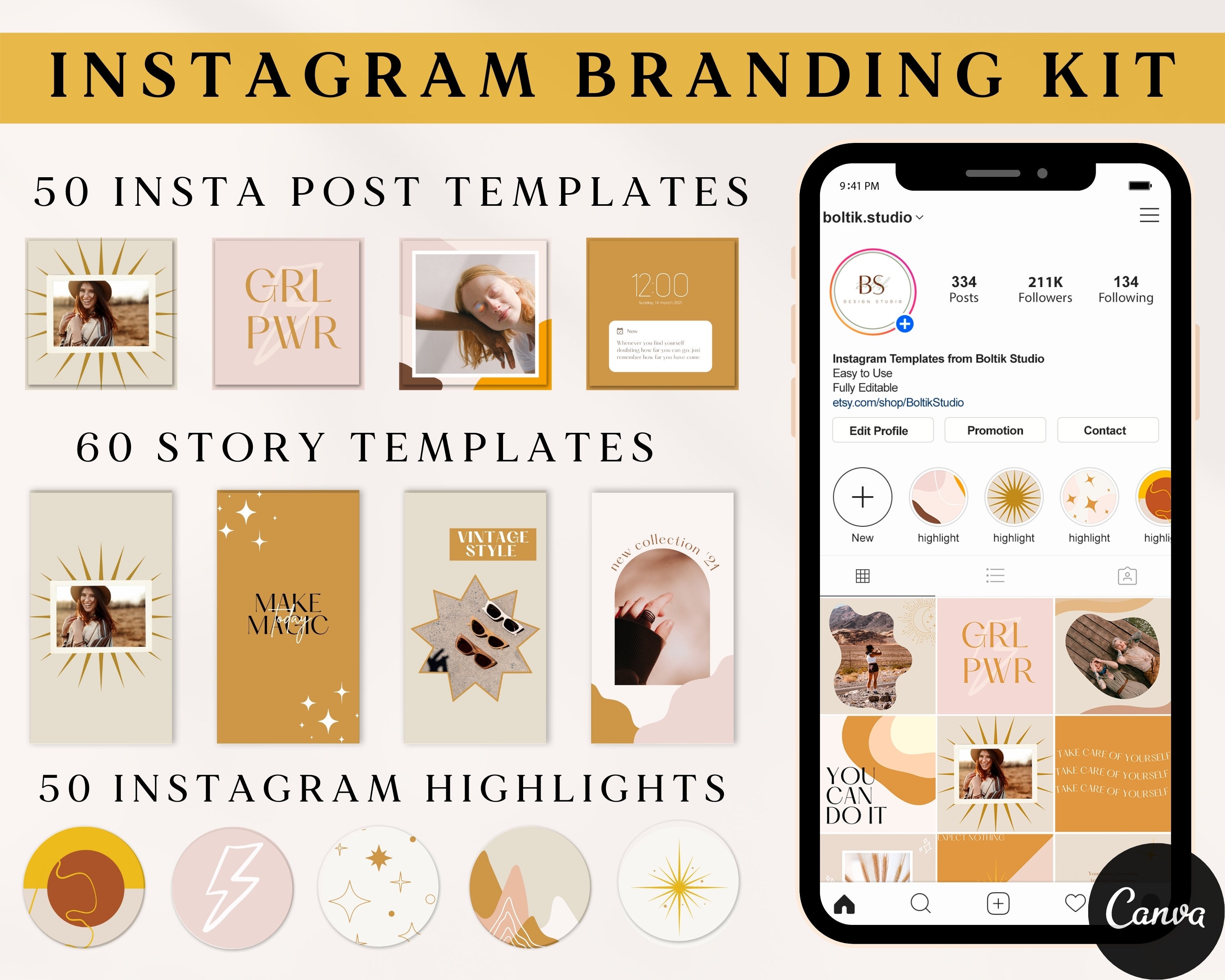 Editable Instagram Templates, Boho Instagram Post Templates for Canva ...