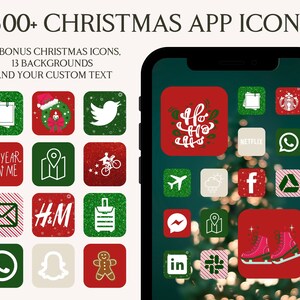 Icônes d&#39;application de Noël, Icônes d&#39;application iPhone iOS 14, Widgets de Noël, Icônes d&#39;esthétique d&#39;hiver, Icônes d&#39;écran d&#39;accueil, Icônes de Noël, Icônes d&#39;application vert rouge