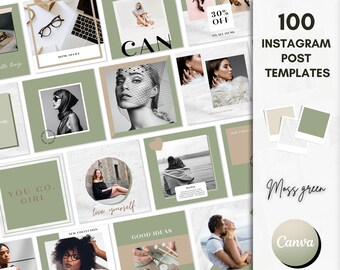 100 Instagram Post Templates, Green Templates, Instagram Templates for Canva, Social Media Templates, Neutral Post Templates, Instagram feed