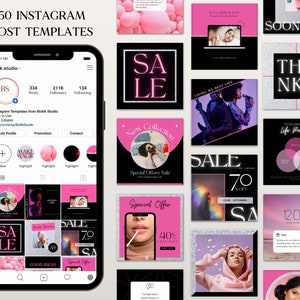 Instagram Templates Canva, Instagram Post Templates for Canva, Pink Instagram Theme, Instagram Feed, Social Media Templates, Pink Neon Insta