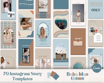 Instagram Story Templates Canva, Boho Instagram Templates, Blue Instagram Stories Templates, Quotes for Instagram, Social Media Template