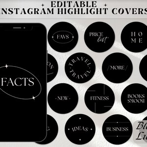 Instagram Highlight Covers, Minimalist Covers for Instagram, Black Instagram icons, Luxe icons for Instagram, Text Instagram Story Covers
