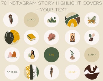 70 Instagram Highlight Covers, Instagram icons, Boho Instagram, Minimalist highlights, IG green covers, Social media icons, Nature, Abstract