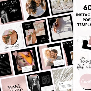 Rose Gold Instagram Post Templates,Black Templates, Instagram Posts for Canva, Social Media Templates, Beaty Instagram, Quotes for Instagram