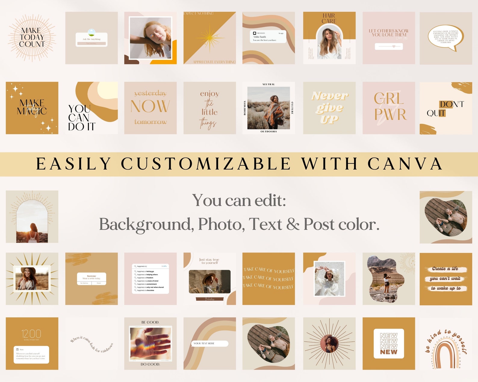 Editable Instagram Templates, Boho Instagram Post Templates for Canva ...