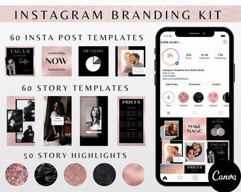 Editable Instagram Template Pack, Instagram Post Templates for Canva, Rose Gold Instagram Stories, Instagram feed, Instagram Branding Kit