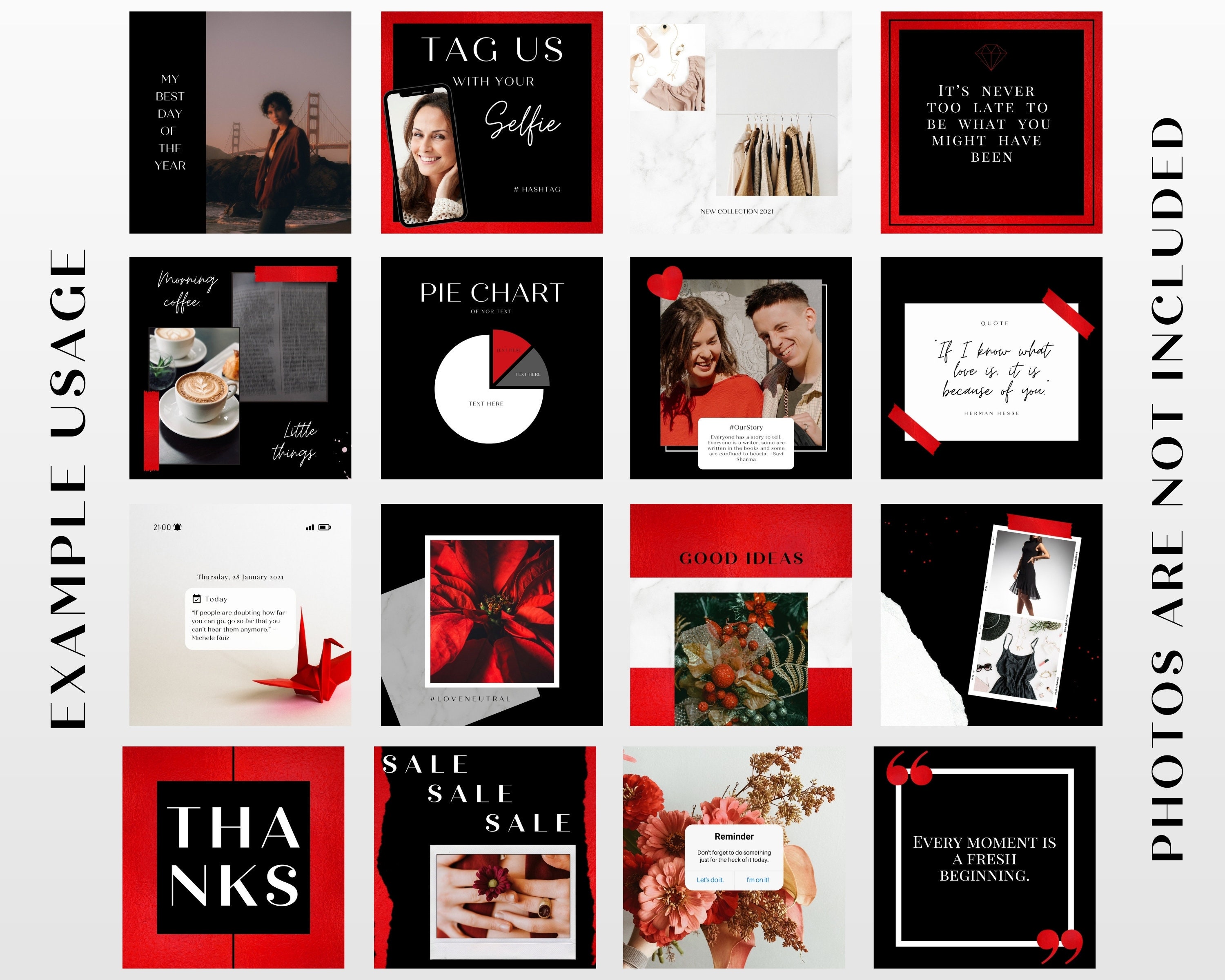 Editable Instagram Template Pack, Red Instagram Stories, Instagram Post ...