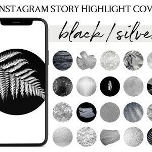 Instagram Story Highlight Icons, Instagram Stories, Black and Silver Instagram Icons, Dark Highlights, Glitter Instagram Highlight Covers