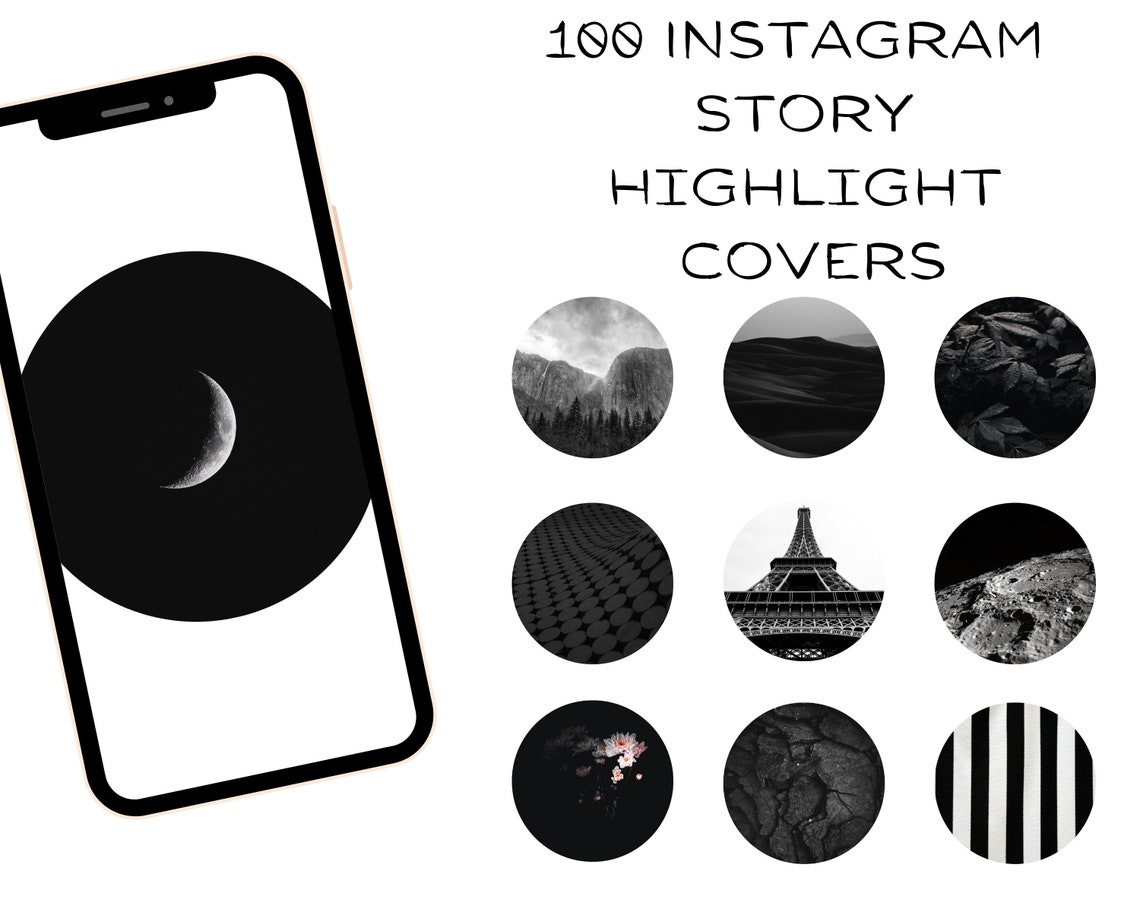100 Instagram Highlight Covers Black Instagram Icons Dark Etsy