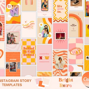 Retro Instagram Story Templates, Peach Instagram Stories, Pink Instagram Templates Canva, Groovy Insta Stories, 90s Social Media Templates
