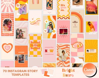 Retro Instagram Story Templates, Peach Instagram Stories, Pink Instagram Templates Canva, Groovy Insta Stories, 90s Social Media Templates
