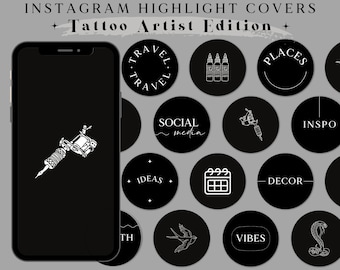 Instagram Highlight Covers, Tattoo Artist Covers for Instagram, Minimalist Instagram icons, Tattoo Studio Icons, Text Instagram Story Covers