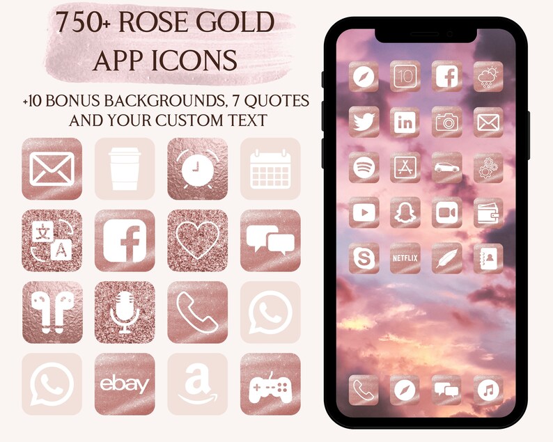 Rose gold app icons iPhone iOS 14 App Icons Pink Aesthetic Etsy