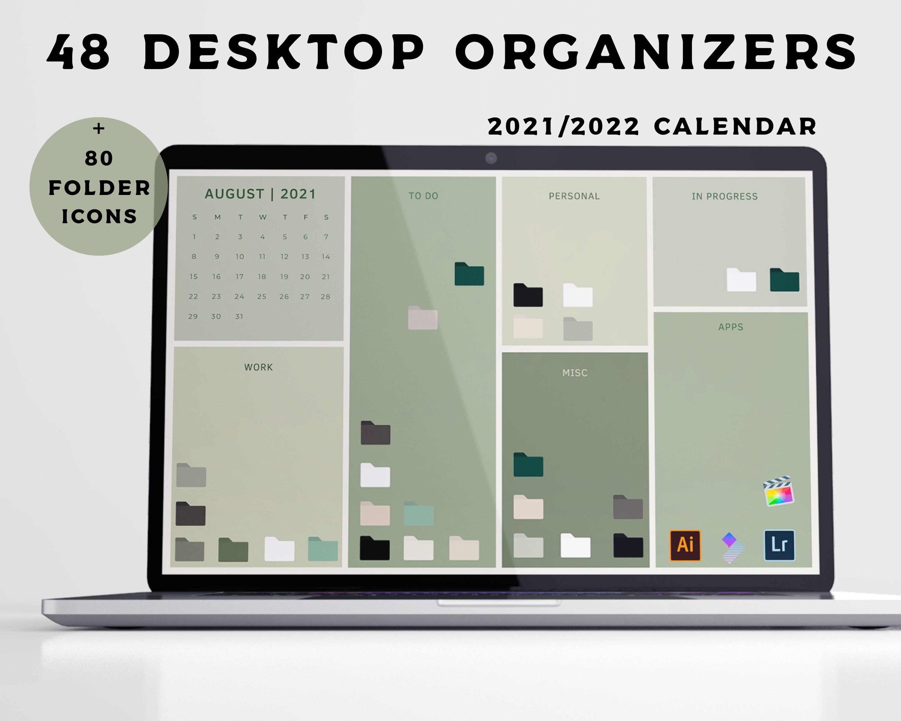 Desktop Wallpaper Organizer With Calendar Green Computer Etsy