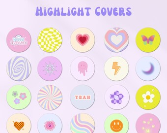 30 Retro Instagram Highlight Covers, Groovy Summer Instagram Story Cover, 90s Instagram Icons, Colorful Gradient Highlights, 70s IG Stories