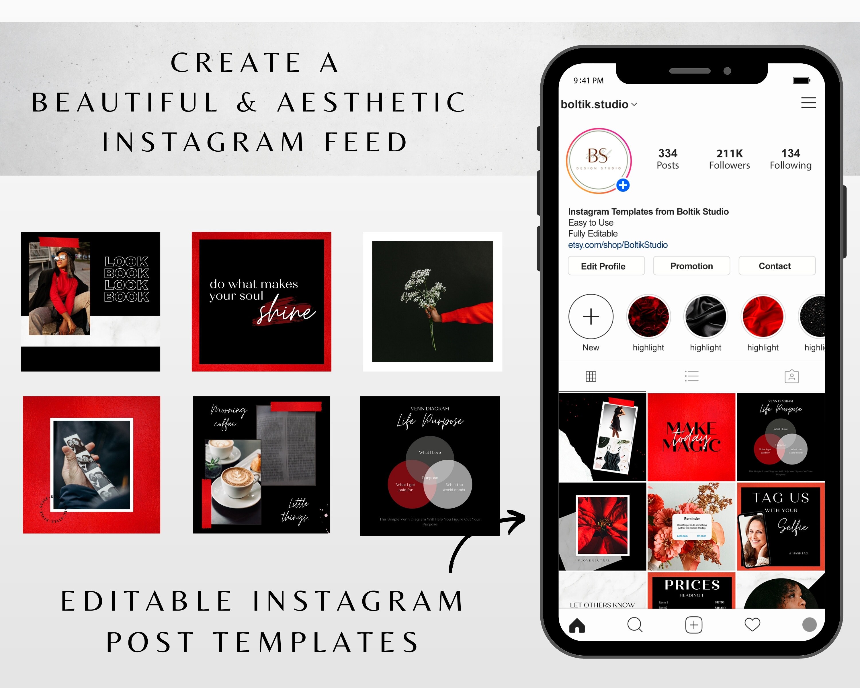 Editable Instagram Template Pack, Red Instagram Stories, Instagram Post ...