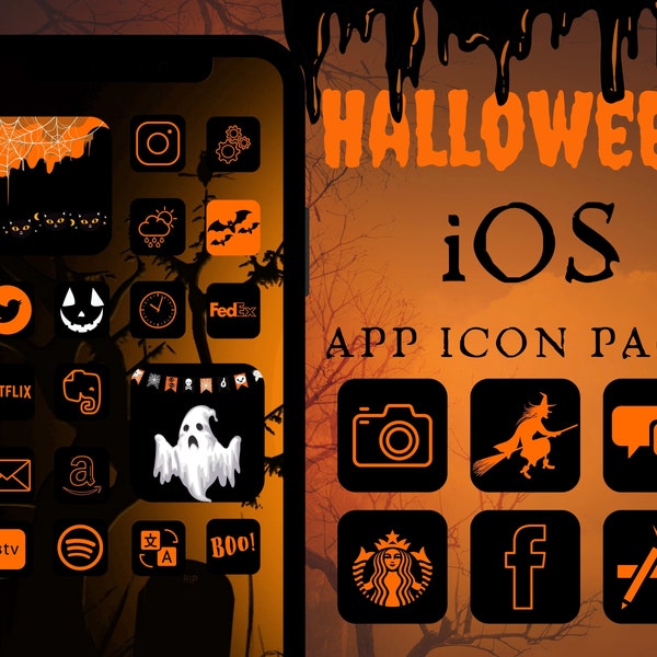 Halloween App Icons, iOS App Icons, Halloween iPhone Theme, Fall App Icons, Orange App Cover Bundle, Halloween Aesthetic iPhone Home Screen