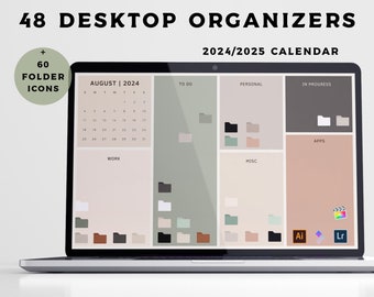 Desktop Wallpaper Organizer, Computer Organizer Background, Mac Folder Icons, Calendar wallpaper for Windows, Neutral Minimal Wallpapers