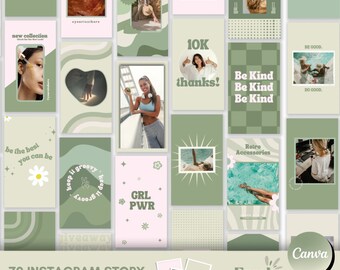 Green Instagram Story Templates, Instagram Stories, Eco Instagram Templates Canva, Influencer Insta Stories, Blogger Social Media Templates