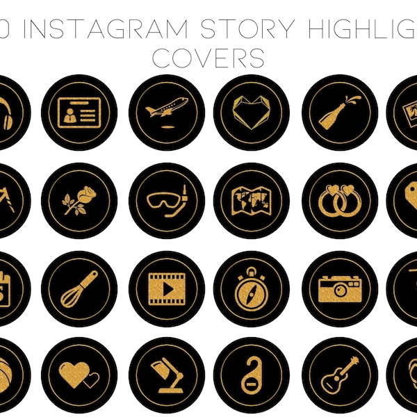 300 Instagram Highlight Icons, Glitter Instagram Icons, Gold Highlights, Minimalistische Instagram, schwarze Instagram-Cover, Social-Media-Symbole