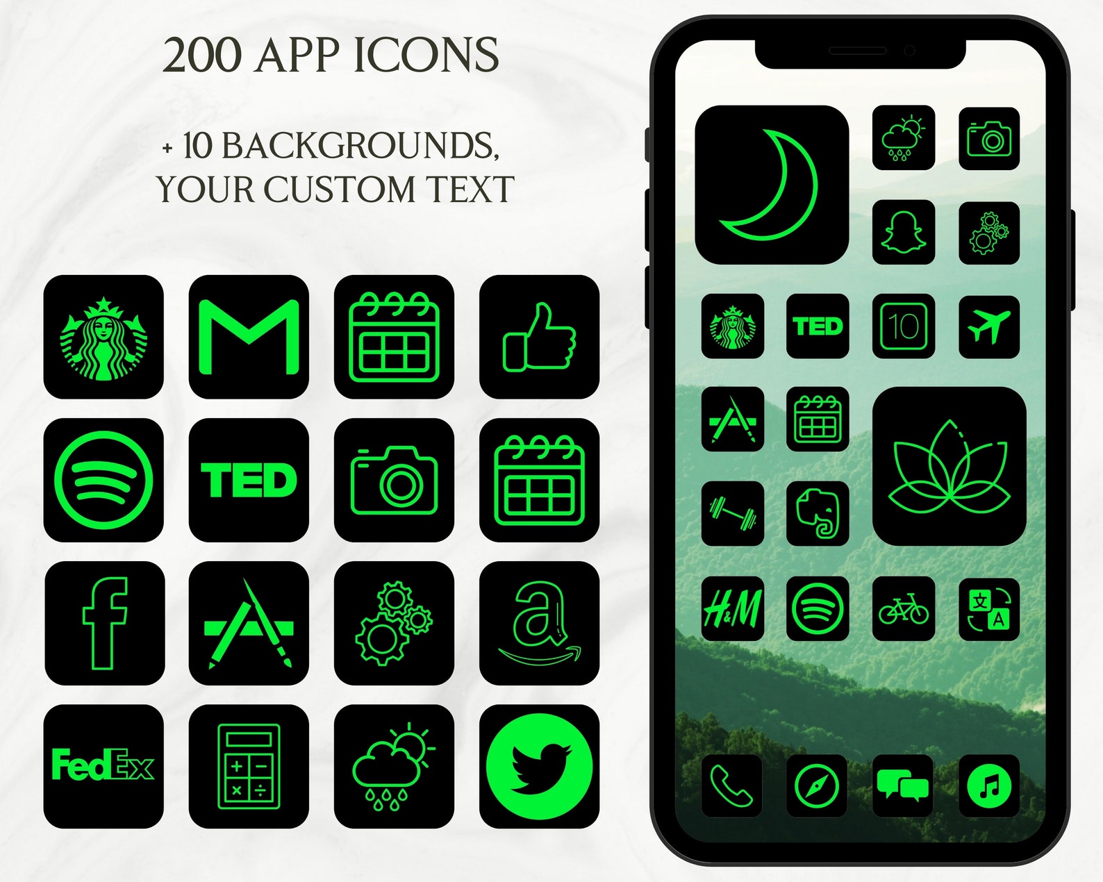 Neon Green App Icons Iphone IOS 14 Theme Ios 14 App Icons Etsy