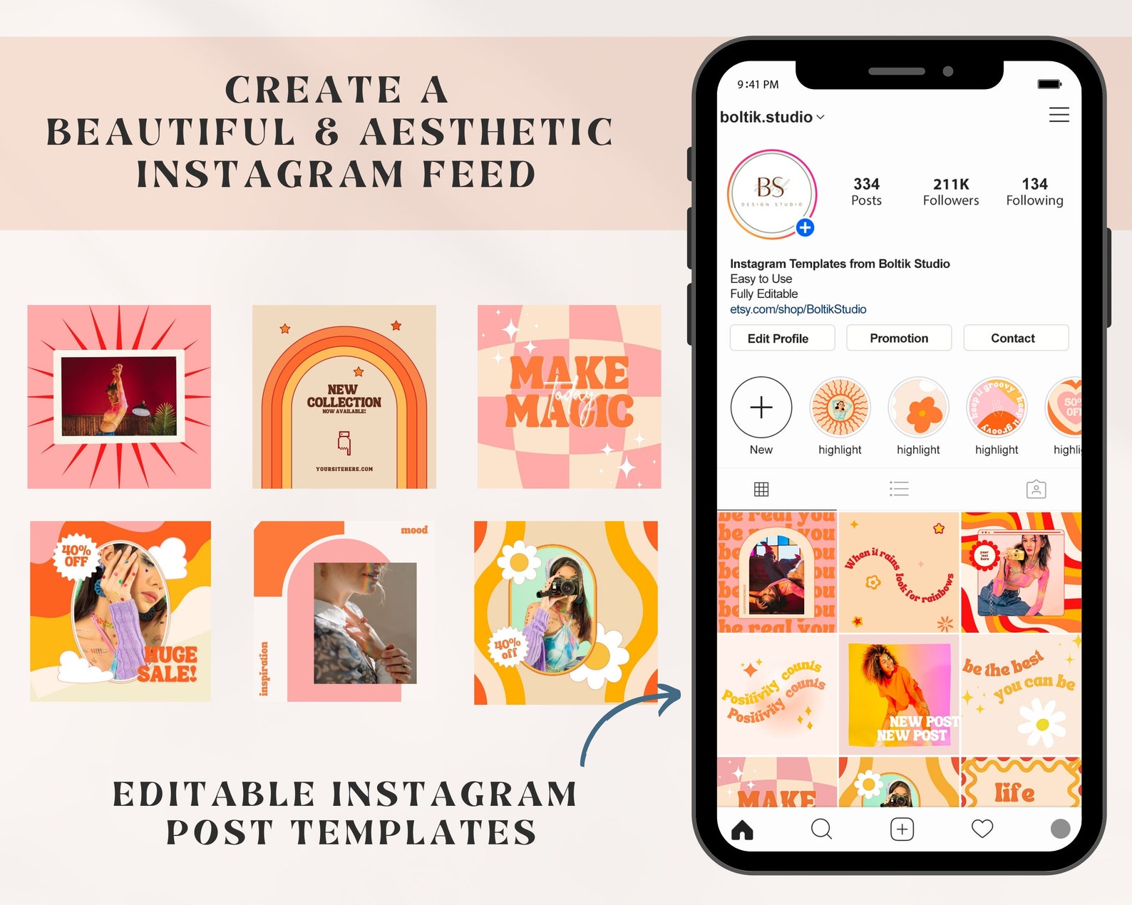 Instagram Post Templates Retro Instagram Templates Pink - Etsy