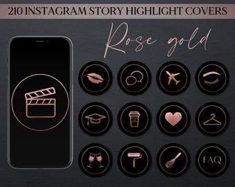 Instagram Highlight Icons, Rose Gold Instagram Covers, Instagram Stories, Moody minimalist instagram, Black Insta covers, Social media icons