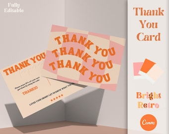 Thank You Card Template, Small Business Branding, Retro Design, Thank you for your order, Packaging Insert Note, Printable Thank You Cards
