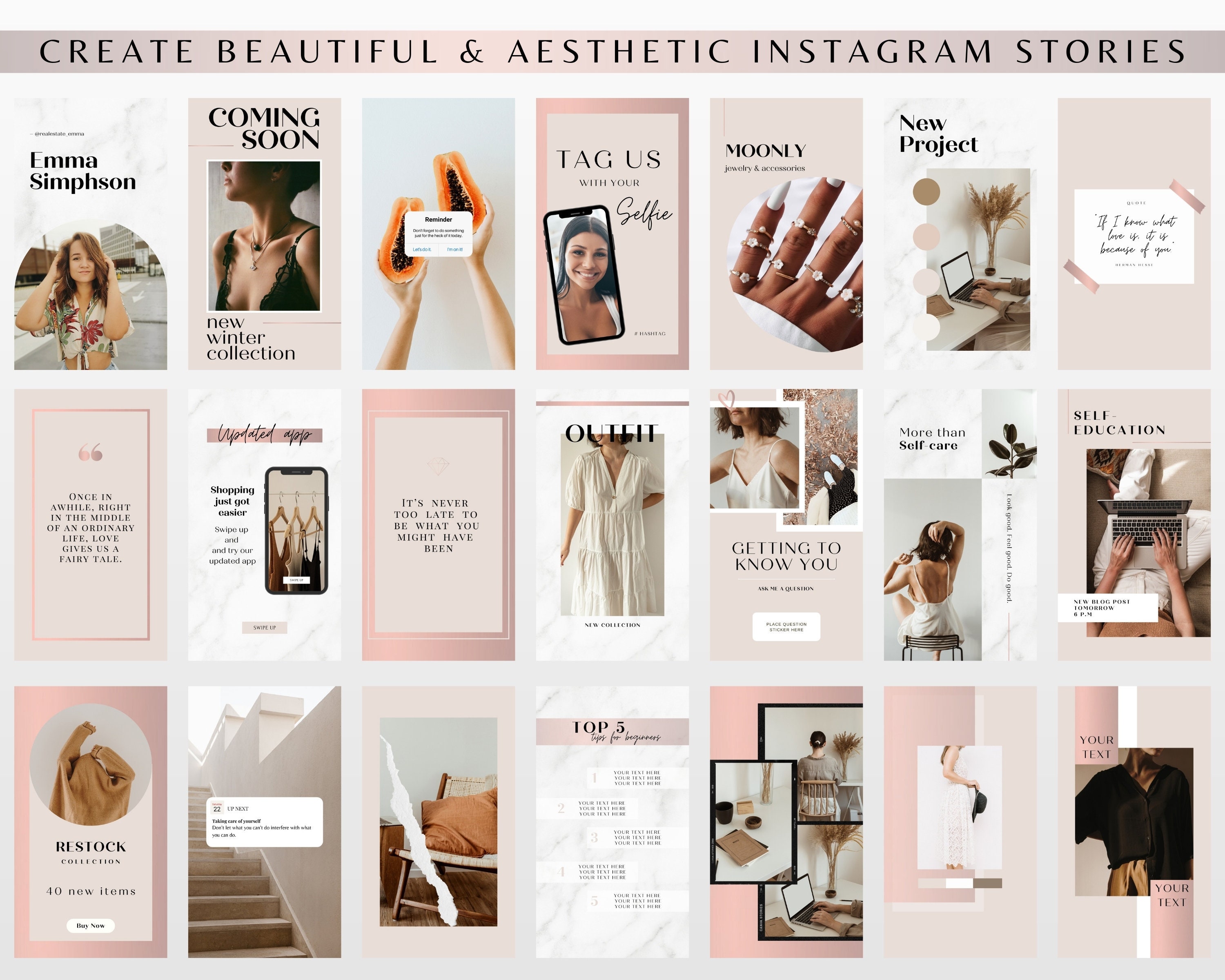 Instagram Template Canva Rose Gold Pink Editable Instagram | Etsy