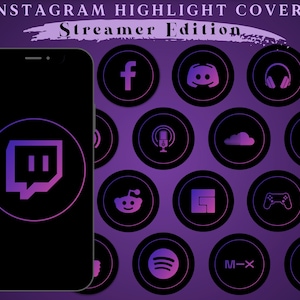 Streamer Instagram Highlight Covers, Video Gamer Instagram icons, Purple Covers for Instagram, Black icons for Instagram, Twitch Icons