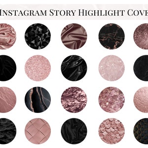 Instagram Story Highlight Covers, Rose gold highlights, Glitter Instagram icons, Minimalist pink icons for Instagram, Black Instagram covers