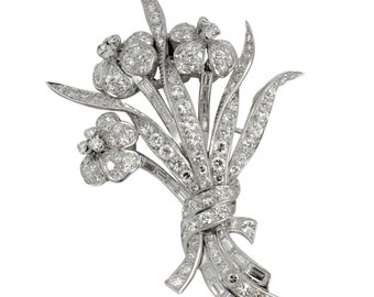 Vintage Diamond Platinum Floral Spray Brooch