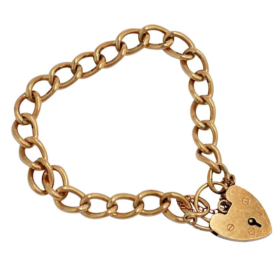 Vintage 9ct Gold Heart Padlock Bracelet - image 1