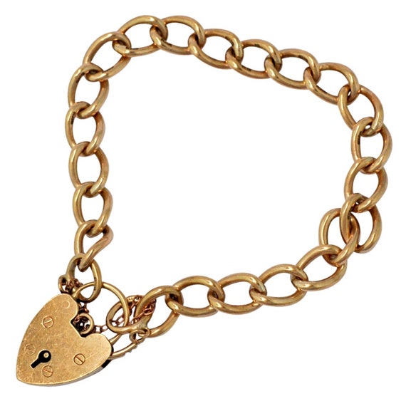 Vintage 9ct Gold Heart Padlock Bracelet - image 2