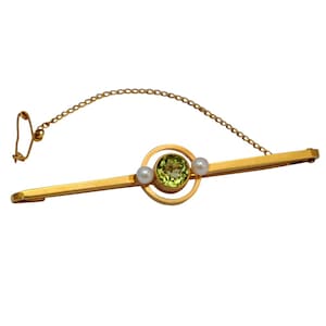 Victorian Peridot Pearl 15ct Brooch
