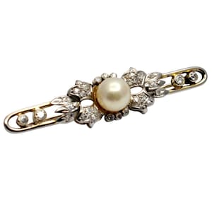 Vintage Diamond and Pearl Gold Bar Brooch