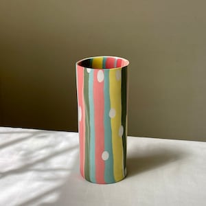 Color Stripe Nerikomi Cylinder Vase | Handmade Ceramics | Home Decor | Modern Vase