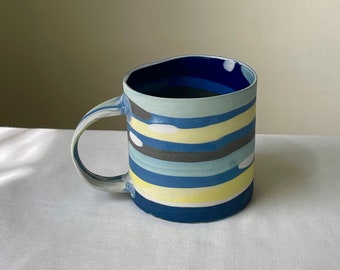 Blue Color Stripes Nerikomi Coffee Mug | Nerikomi Mug | Handmade Ceramic Cup | Colored Porcelain