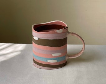 Pink Color Stripes Nerikomi Wavy Mug | Porcelain Cup | Stoneware | Handmade Ceramic Cup | Coffee Mug