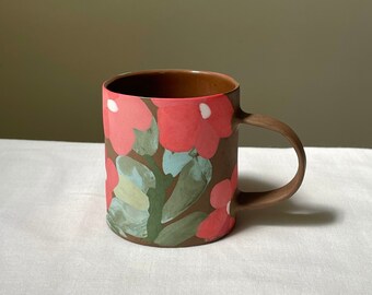 Red Periwinkle Nerikomi Mug | Handmade Ceramic Cup | Coffee Mug