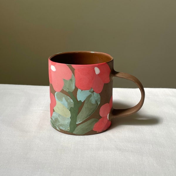 Red Periwinkle Nerikomi Mug | Handmade Ceramic Cup | Coffee Mug